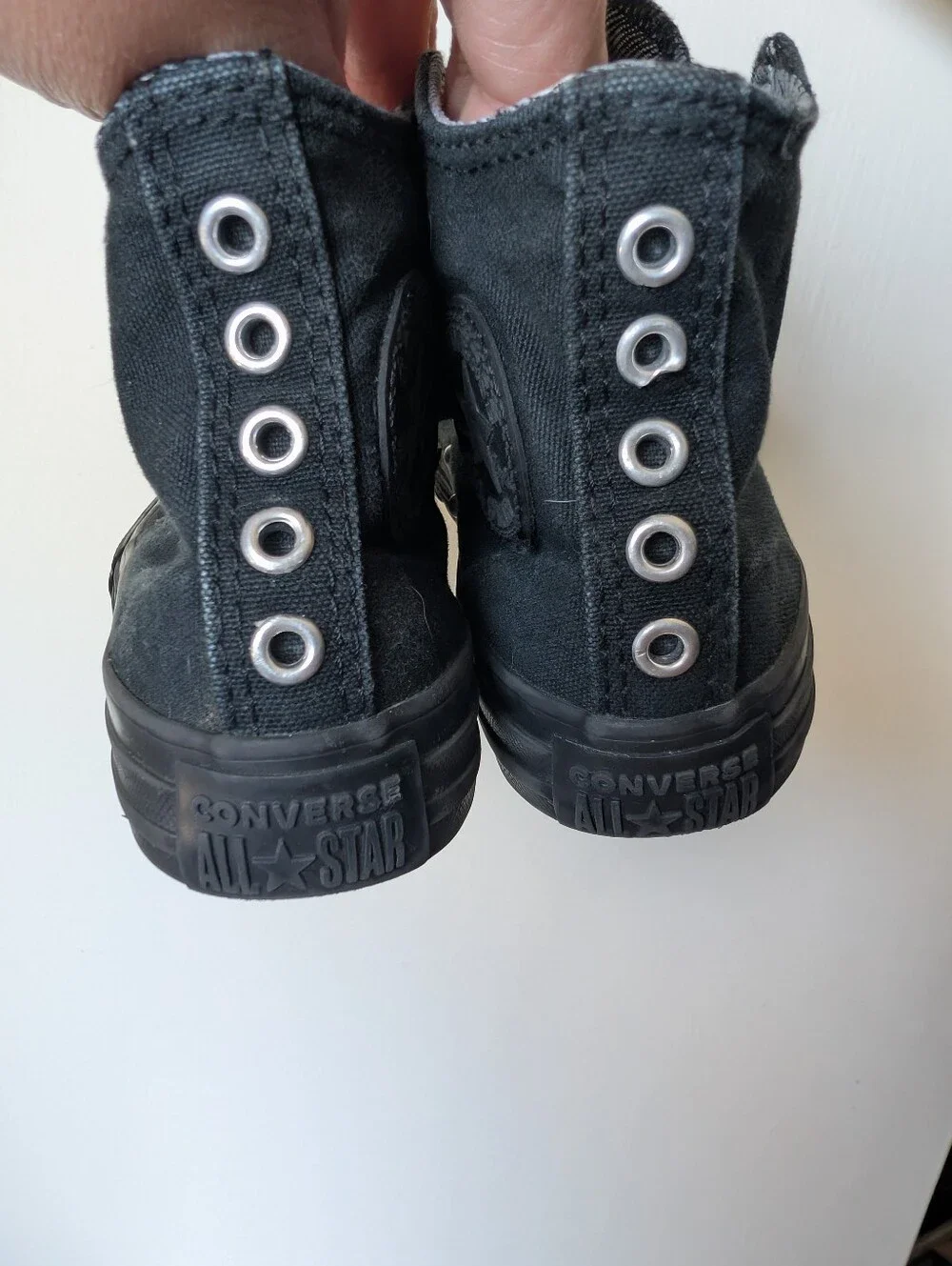 Converse KidsSize 11-Black High Top Chuck Taylor Sneakers With Grey Plaid Inside